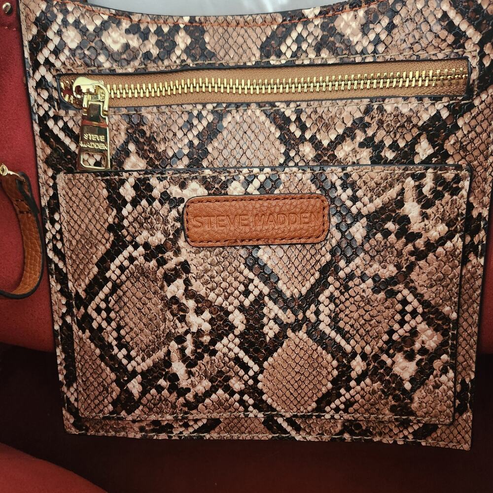 Steve Madden Women's Brown Pebbled Leather Shoulder Bag Tote - Picture 7 of 8